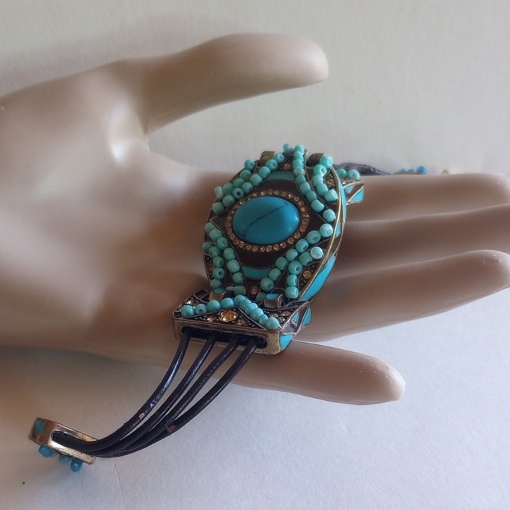 Blue and Brown Southwestern Enamel Hand made Bracelet